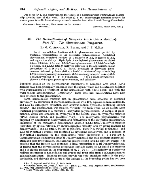 40. The hemicelluloses of European larch (Larix decidua). Part II. The glucomannan component