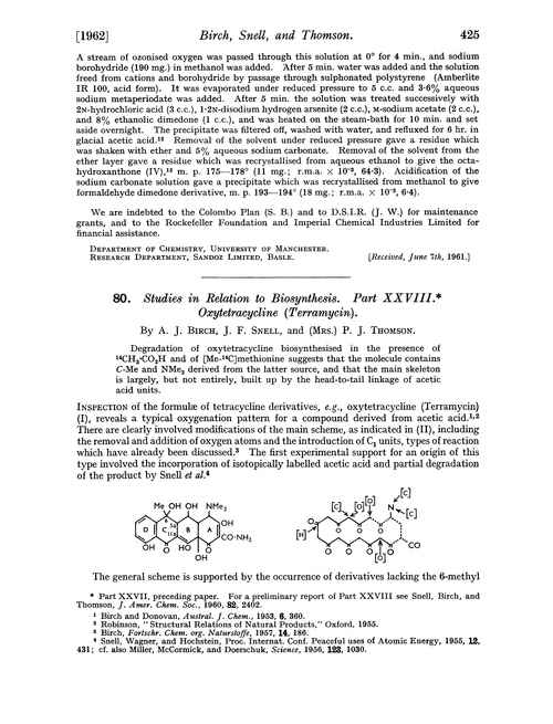 80. Studies in relation to biosynthesis. Part XXVIII. Oxytetracycline (terramycin)