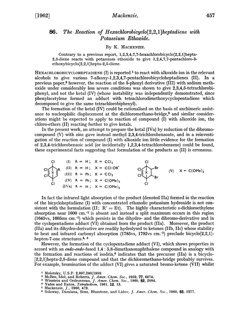 86. The reaction of hexachlorobicyclo[2,2,1]heptadiene with potassium ethoxide