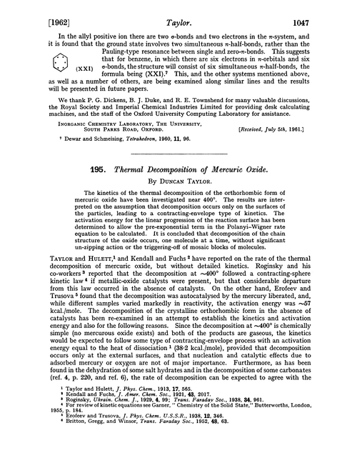 195. Thermal decomposition of mercuric oxide