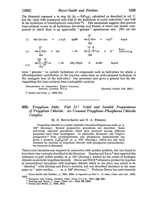 252. Tropylium salts. Part II. Valid and invalid preparations of tropylium chloride: an unusual tropylium–phosphorus chloride complex