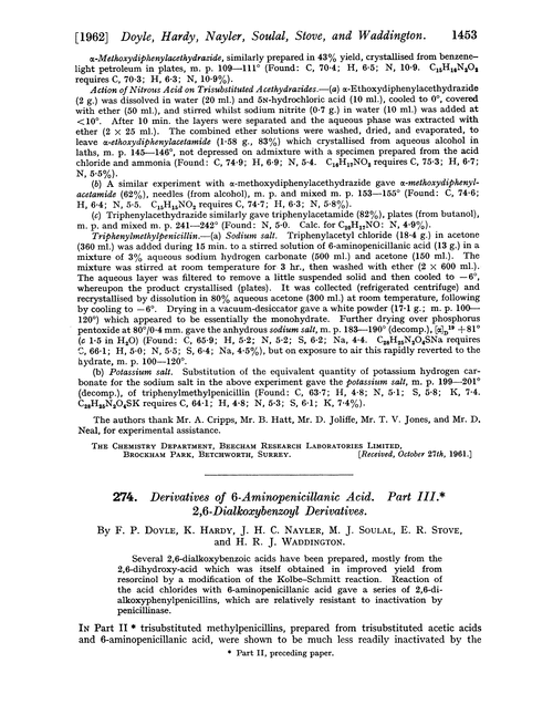 274. Derivatives of 6-aminopenicillanic acid. Part III. 2,6-Dialkoxybenzoyl derivatives