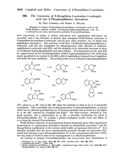 581. The conversion of 2-benzylidene-1-oxoindane-1-carboxylic acid into 2-phenylnaphthalene derivatives