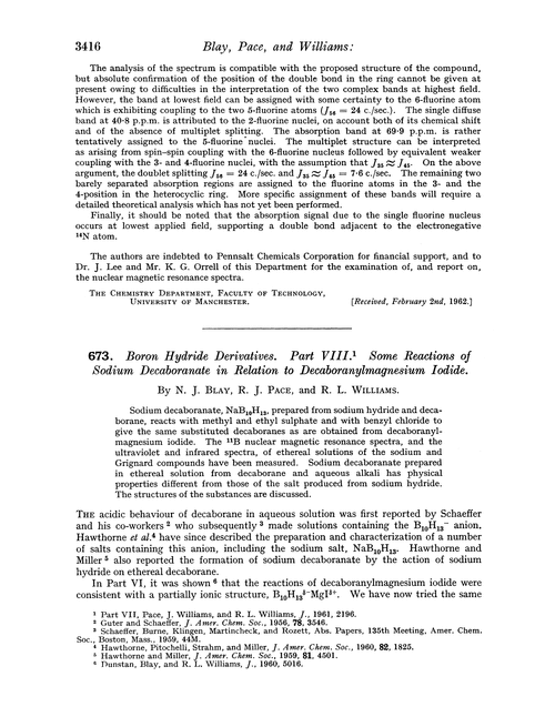 673. Boron hydride derivatives. Part VIII. Some reactions of sodium decaboranate in relation to decaboranylmagnesium iodide