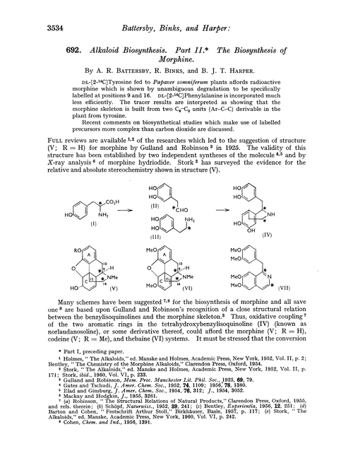 692. Alkaloid biosynthesis. Part II. The biosynthesis of morphine
