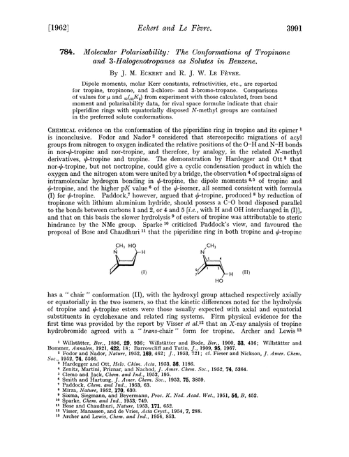 784. Molecular polarisability: the conformations of tropinone and 3-halogenotropanes as solutes in benzene
