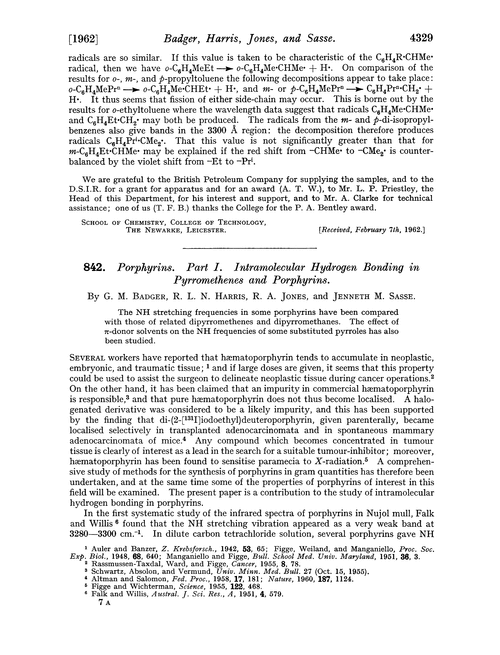 842. Porphyrins. Part I. Intramolecular hydrogen bonding in pyrromethenes and porphyrins