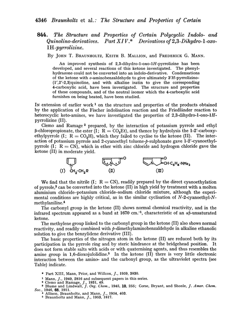 844. The structure and properties of certain polycyclic indole- and quinolino-derivatives. Part XIV. Derivatives of 2,3-dihydro-1-oxo-1H-pyrrolizine