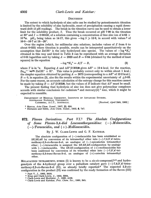 872. Flavan derivatives. Part VI. The absolute configurations of some flavan-3,4-diol leucoanthocyanidins: (–)-melacacidin, (–)-teracacidin, and (+)-mollisacacidin