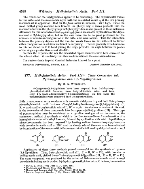 877. Methylnicotinic acids. Part III. Their conversion into pyranopyridines and 1,6-naphthyridines
