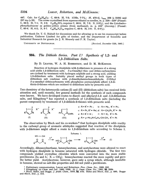 984. The dithiole series. Part I. Synthesis of 1,2- and 1,3-dithiolium salts