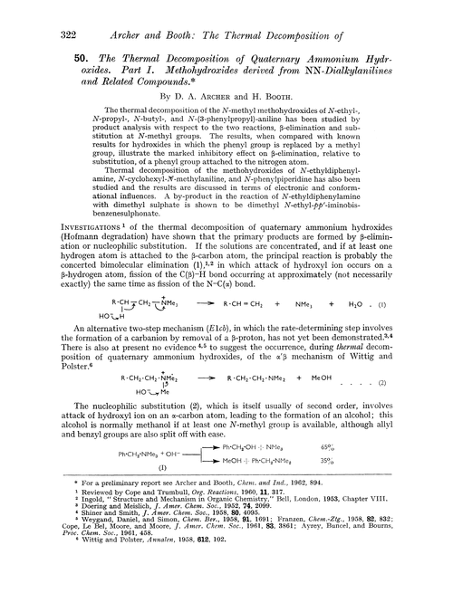 50. The thermal decomposition of quaternary ammonium hydroxides. Part I. Methohydroxides derived from NN-dialkylanilines and related compounds