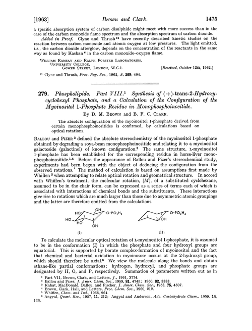 279. Phospholipids. Part VIII. Synthesis of (+)-trans-2-hydroxycyclohexyl phosphate, and a calculation of the configuration of the myoinositol 1-phosphate residue in monophosphoinositide