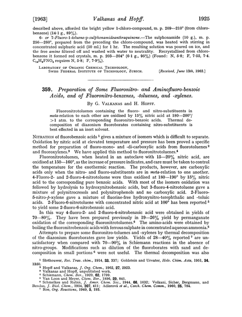 359. Preparation of some fluoronitro- and aminofluoro-benzoic acids, and of fluoronitro-benzenes, -toluenes, and -xylenes