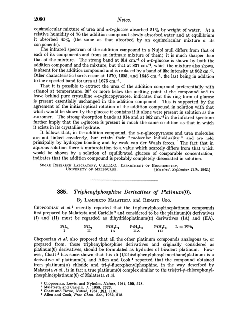 385. Triphenylphosphine derivatives of platinum(0)