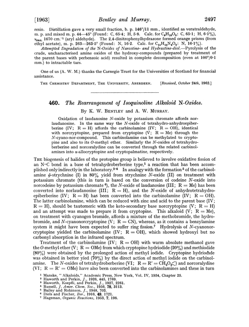 460. The rearrangement of isoquinoline alkaloid N-oxides
