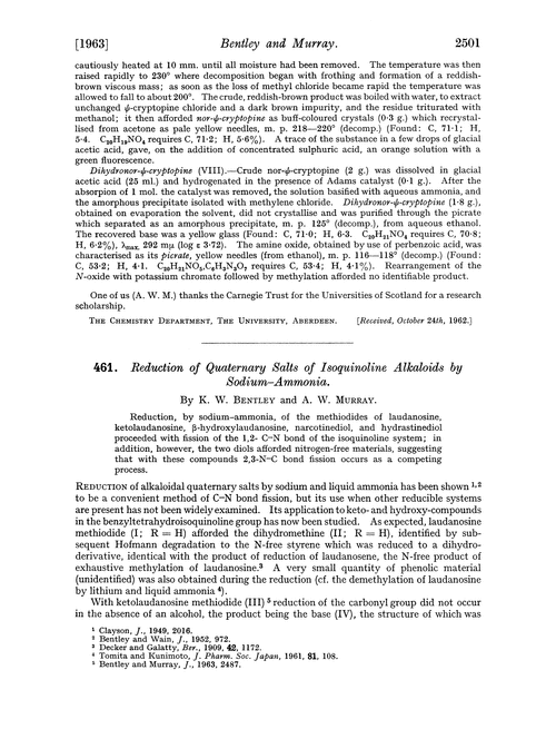 461. Reduction of quaternary salts of isoquinoline alkaloids by sodium–ammonia