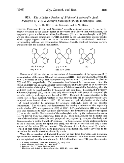 573. The alkaline fusion of biphenyl-2-carboxylic acid. Pyrolysis of 2′-(9-hydroxy-9-fluorenyl)biphenyl-2-carboxylic acid