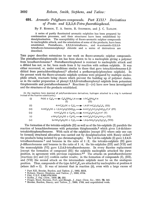 691. Aromatic polyfluoro-compounds. Part XIII. Derivatives of penta- and 2,3,5,6-tetra-fluorothiophenol