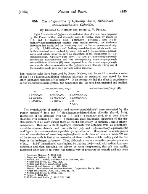 854. The preparation of optically active, substituted mandelamidinium chlorides