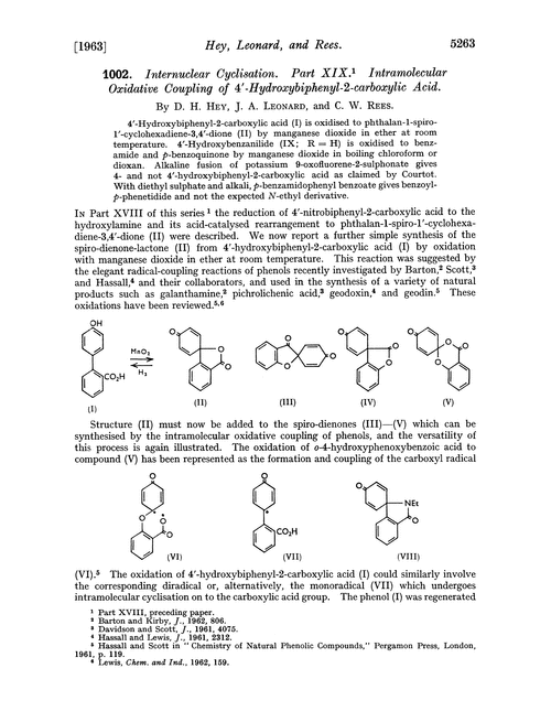 1002. Internuclear cyclisation. Part XIX. Intramolecular oxidative coupling of 4′-hydroxybiphenyl-2-carboxylic acid