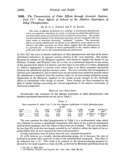 1036. The transmission of polar effects through aromatic systems. Part IV. Some effects of solvent in the alkaline hydrolysis of ethyl phenylacetates