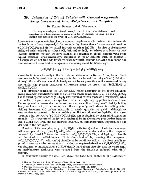29. Interaction of tin(II) chloride with carbonyl-π-cyclopentadienyl complexes of iron, molybdenum, and tungsten