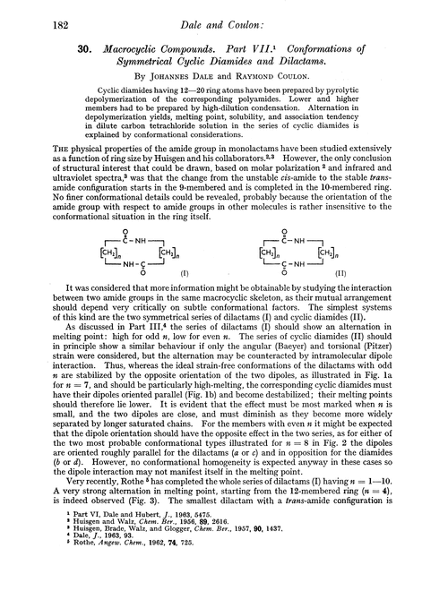 30. Macrocyclic compounds. Part VII. Conformations of symmetrical cyclic diamides and dilactams