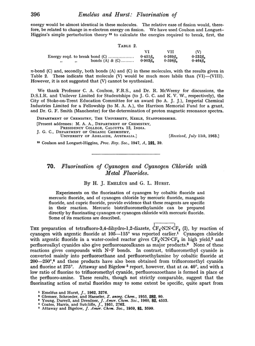 70. Fluorination of cyanogen and cyanogen chloride with metal fluorides