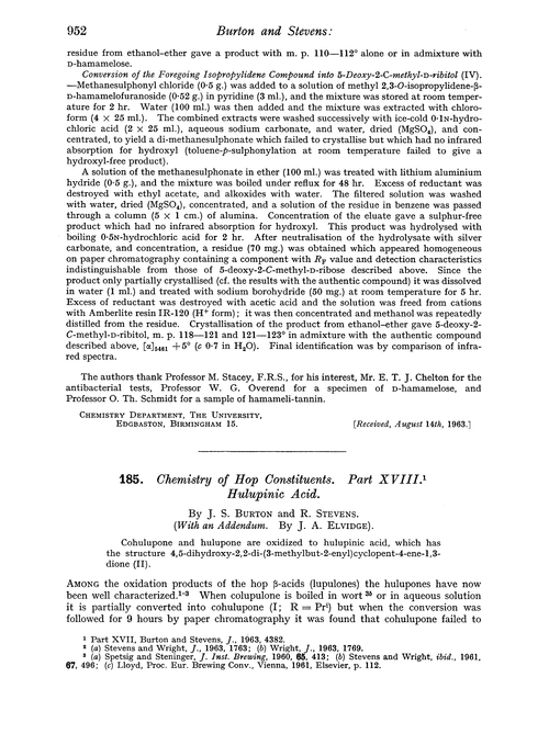 185. Chemistry of hop constituents. Part XVIII. Hulupinic acid