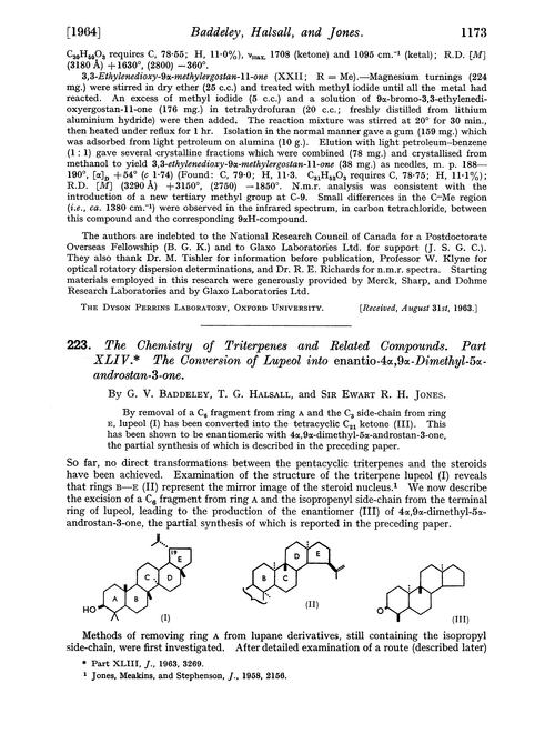 223. The chemistry of triterpenes and related compounds. Part XLIV. The conversion of lupeol into enantio-4α,9α-dimethyl-5α-androstan-3-one