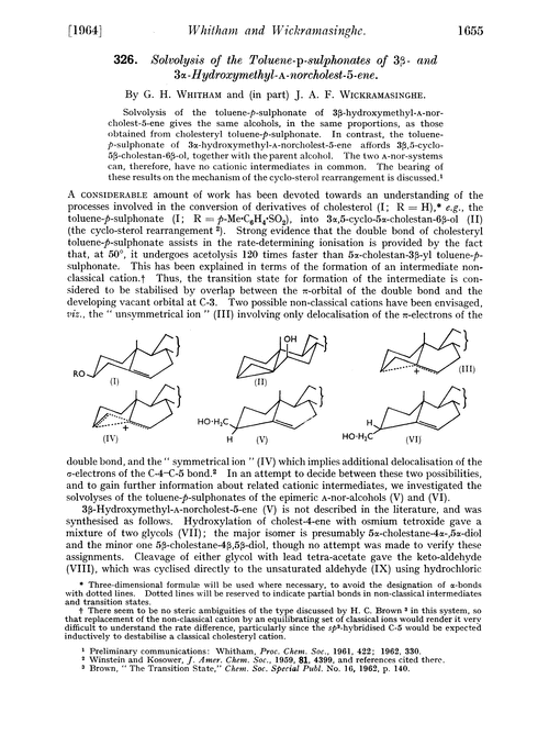 326. Solvolysis of the toluene-p-sulphonates of 3β- and 3α-hydrozymethyl-A-norcholest-5-ene