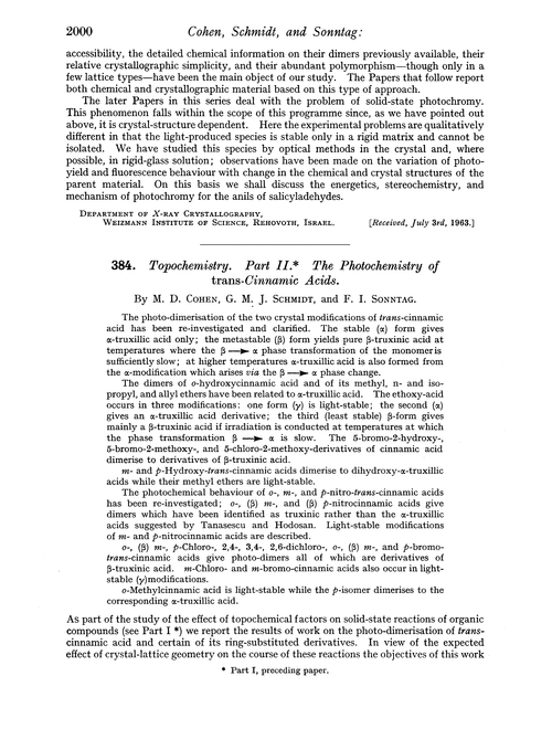 384. Topochemistry. Part II. The photochemistry of trans-cinnamic acids