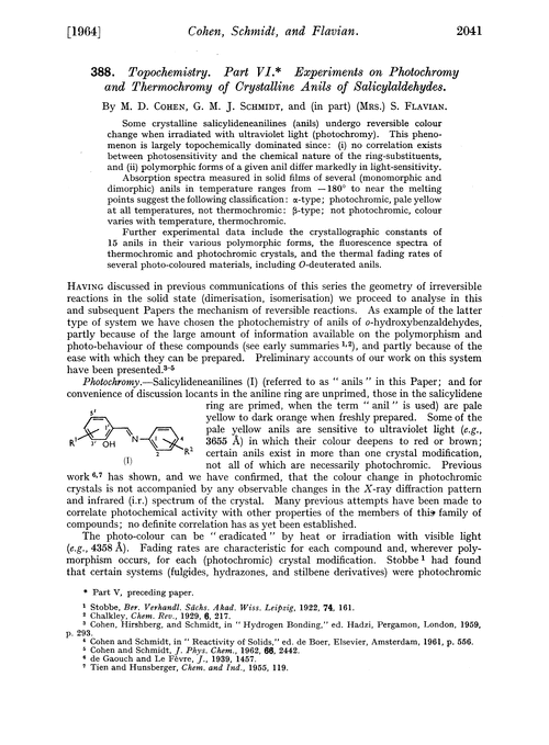 388. Topochemistry. Part VI. Experiments on photochromy and thermochromy of crystalline anils of salicylaldehydes