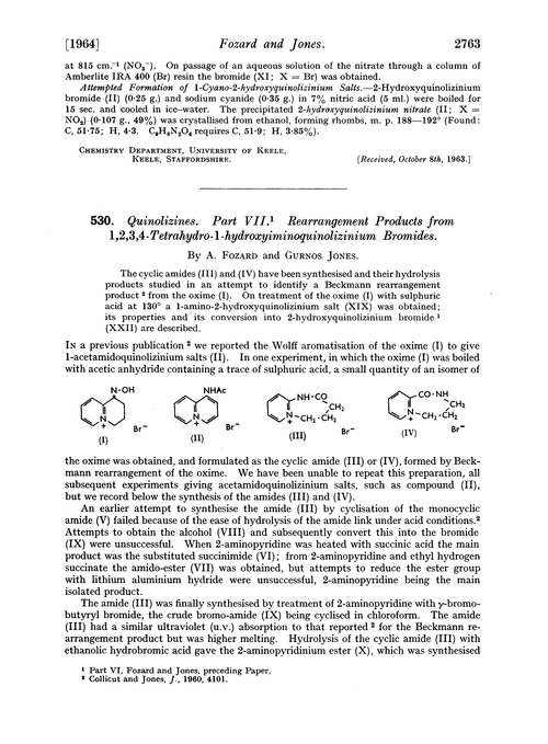 530. Quinolizines. Part. VII. Rearrangement products from 1,2,3,4-tetrahydro-1-hydroxyiminoquinolizinium bromides