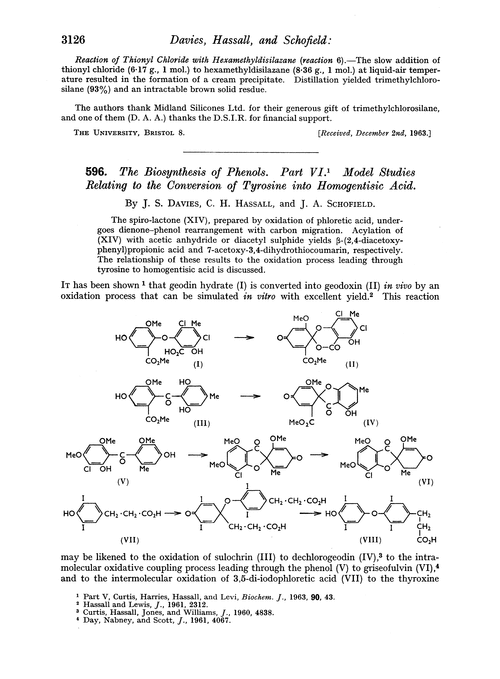 596. The biosynthesis of phenols. Part VI. Model studies relating to the conversion of tyrosine into homogentisic acid