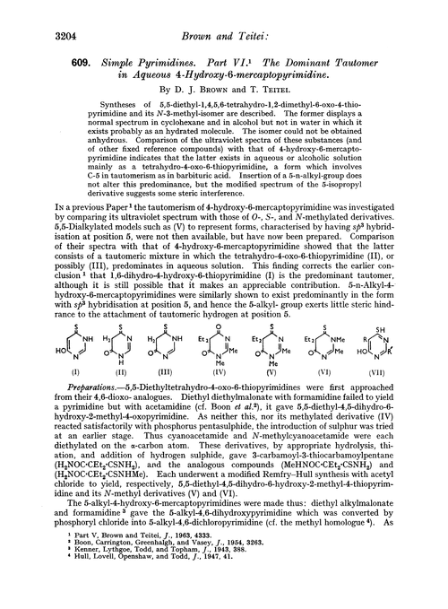 609. Simple pyrimidines. Part VI. The dominant tautomer in aqueous 4-hydroxy-6-mercaptopyrimidine