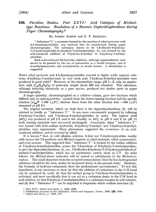 636. Pteridine studies. Part XXVI. Acid catalysis of Michael-type reactions. Resolution of a racemic dipteridinylmethane during paper chromatography