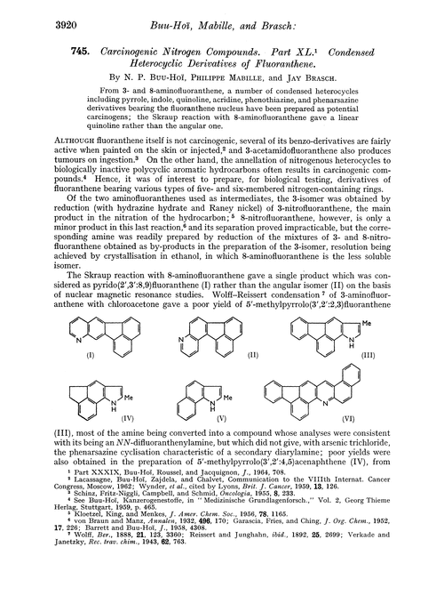 745. Carcinogenic nitrogen compounds. Part XL. Condensed heteroyclic derivatives of fluoranthene