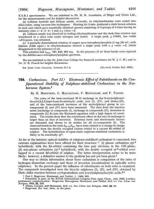 789. Carbanions. Part II. Electronic effect of substituents on the configurational stability of sulphone-stabilised carbanions in the norbornene system
