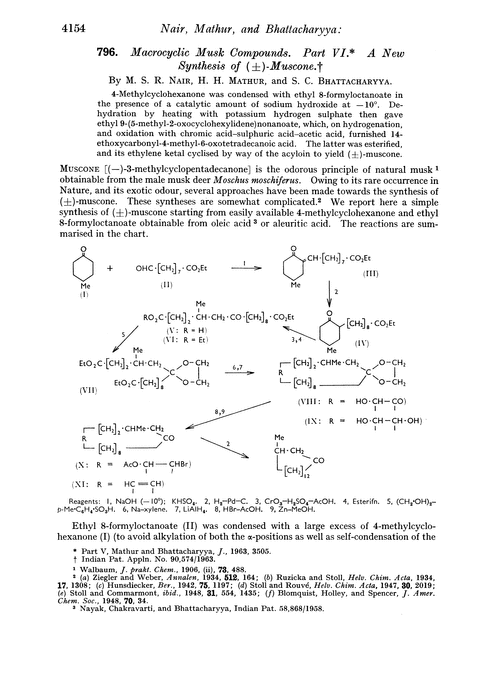 796. Macrocyclic musk compounds. Part VI. A new synthesis of (±)-muscone
