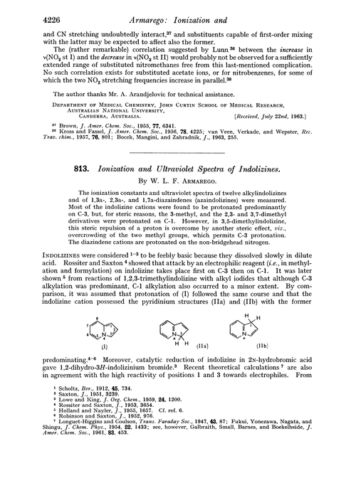 813. Ionization and ultraviolet spectra of indolizines