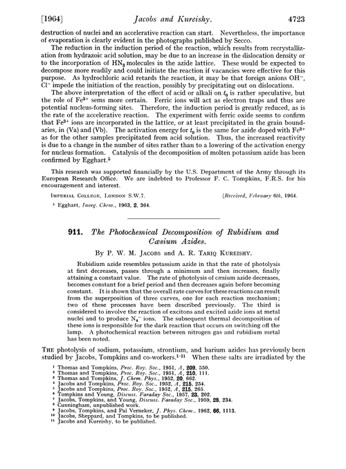 911. The photochemical decomposition of rubidium and cæsium azides