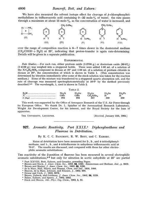 927. Aromatic reactivity. Part XXIX. Diphenylmethane and fluorene in detritiation