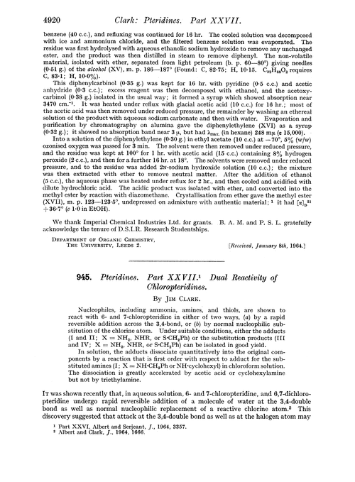 945. Pteridines. Part XXVII. Dual reactivity of chloropteridines