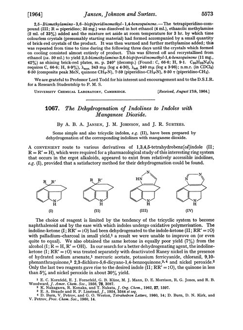 1067. The dehydrogenation of indolines to indoles with manganese dioxide