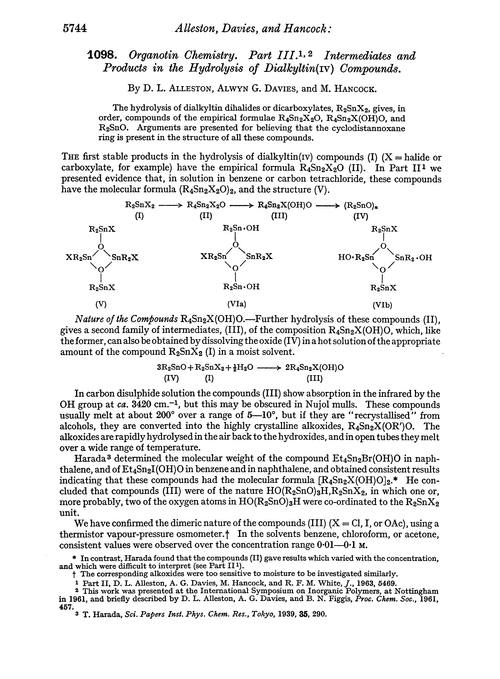 1098. Organotin chemistry. Part III. Intermediates and products in the hydrolysis of dialkyltin(IV) compounds