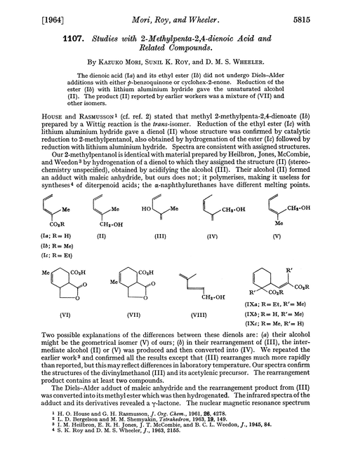1107. Studies with 2-methylpenta-2,4-dienoic acid and related compounds