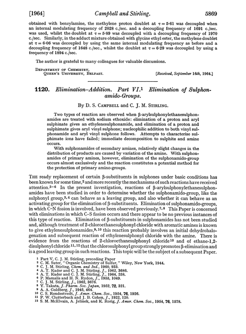 1120. Elimination–addition. Part VI. Elimination of sulphonamido-groups