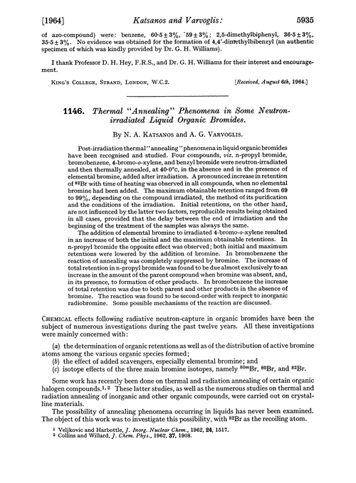 1146. Thermal “annealing” phenomena in some neutron-irradiated liquid organic bromides